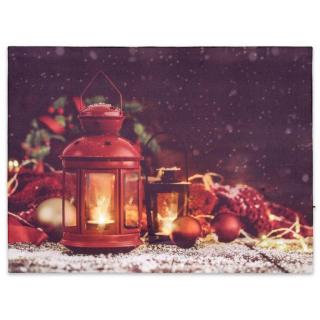 Nástenná maľba červené lampáše, vianočné, 2 LED, 30 x 40 cm