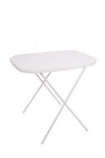 Stôl camping 53 x 70 cm biely, skladací, hliníkové nohy, plastová doska