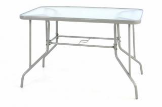 Záhradný obdĺžnikový kovový stôl BISTRO so sklenenou doskou - sivá
