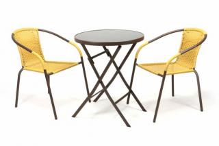 Záhradný set BISTRO 2 stoličky + stolík – béžový polyratan, kovové nohy