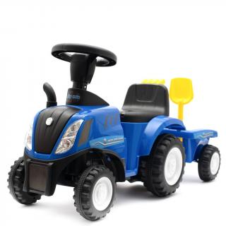 Detské odrážadlo traktor s vlečkou a náradim Baby Mix New Holland modrý