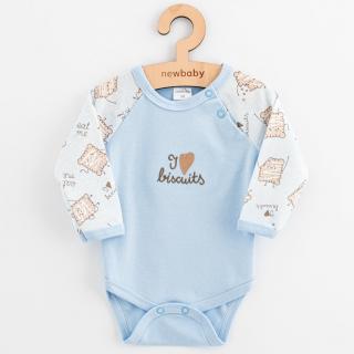 Dojčenské bavlnené body s dlhým rukávom New Baby Biscuits modrá 74 (6-9m)