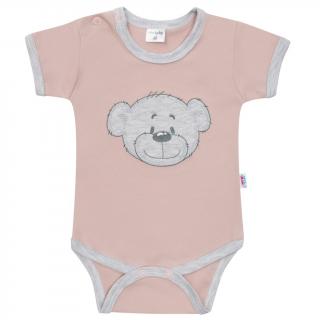 Dojčenské bavlnené body s krátkym rukávom New Baby BrumBrum old pink grey 56 (0-3m)