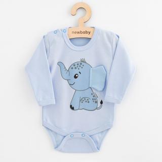 Dojčenské body s dlhým rukávom New Baby Happy Elephant blue 74 (6-9m)