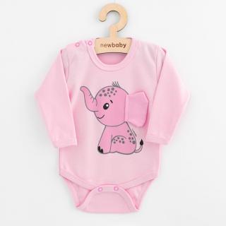 Dojčenské body s dlhým rukávom New Baby Happy Elephant pink 86 (12-18m)