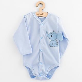 Dojčenské celorozopínacie body s dlhým rukávom New Baby Happy Elephant blue 56 (0-3m)