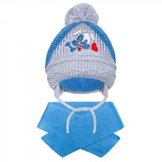 Zimná detská čiapočka so šálom New Baby psík tmavo modrá 104 (3-4r)