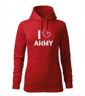 DRAGOWA dámska mikina s kapucňou i love army, červená 320g/m2 Veľkosť: XL