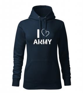 DRAGOWA dámska mikina s kapucňou I love army, tmavomodrá 320g/m2 Veľkosť: XS