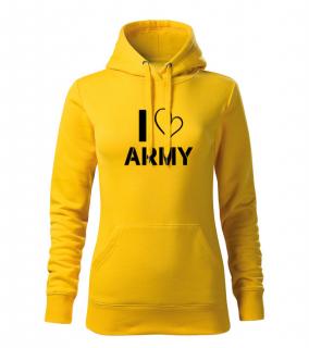 DRAGOWA dámska mikina s kapucňou i love army, žltá 320g/m2 Veľkosť: XS