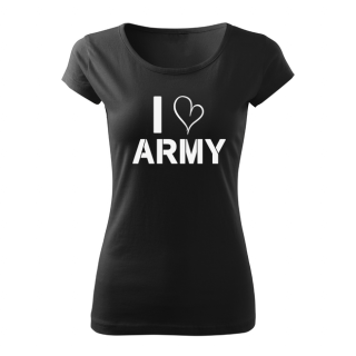 DRAGOWA dámske krátke tričko i love army, čierna 150g/m2 Veľkosť: 3XL