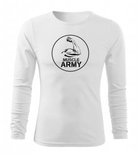 DRAGOWA Fit-T tričko s dlhým rukávom muscle army biceps, biela 160g/m2 Veľkosť: XL