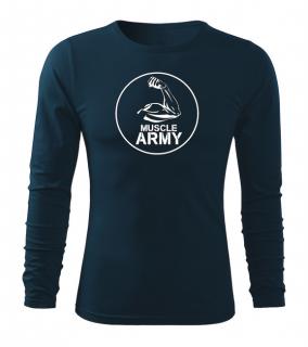 DRAGOWA Fit-T tričko s dlhým rukávom muscle army biceps, tmavomodrá 160g/m2 Veľkosť: XL