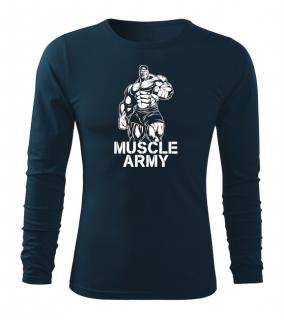 DRAGOWA Fit-T tričko s dlhým rukávom muscle army man, tmavomodrá 160g/m2 Veľkosť: L