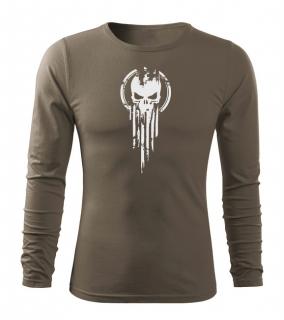 DRAGOWA Fit-T tričko s dlhým rukávom skull, olivová 160g/m2 Veľkosť: XL