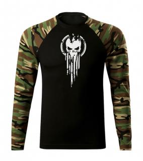 DRAGOWA Fit-T tričko s dlhým rukávom skull, woodland 160g/m2 Veľkosť: L