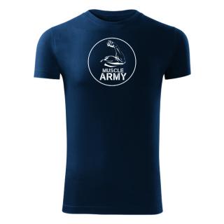 DRAGOWA fitness tričko muscle army biceps, modrá 180g/m2 Veľkosť: S