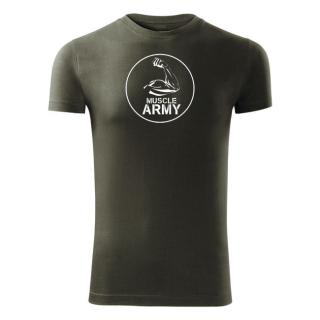 DRAGOWA fitness tričko muscle army biceps, olivová 180g/m2 Veľkosť: XL