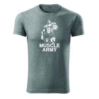 DRAGOWA fitness tričko muscle army man, sivá 180g/m2 Veľkosť: L
