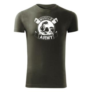 DRAGOWA fitness tričko muscle army original, olivová 180g/m2 Veľkosť: XXL