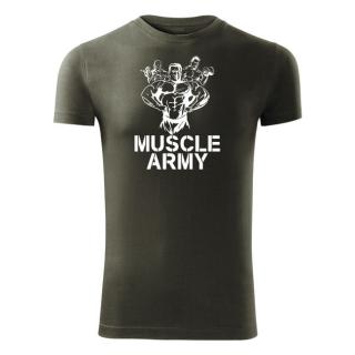 DRAGOWA fitness tričko muscle army team, olivová 180g/m2 Veľkosť: L