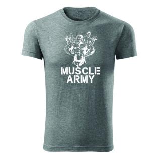 DRAGOWA fitness tričko muscle army team, sivá 180g/m2 Veľkosť: XXL