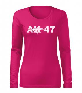 DRAGOWA Slim dámske tričko s dlhým rukávom AK-47, ružová 160g/m2 Veľkosť: XL