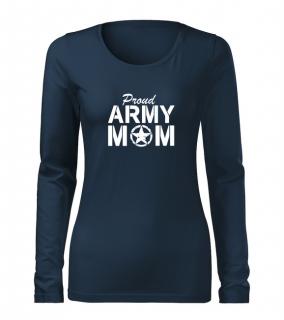 DRAGOWA Slim dámske tričko s dlhým rukávom army mom, tmavo modrá 160g/m2 Veľkosť: L