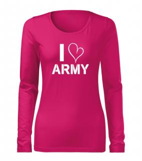 DRAGOWA Slim dámske tričko s dlhým rukávom i love army, ružová 160g/m2 Veľkosť: L