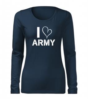 DRAGOWA Slim dámske tričko s dlhým rukávom i love army, tmavo modrá 160g/m2 Veľkosť: L