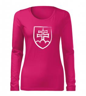 DRAGOWA Slim dámske tričko s dlhým rukávom slovenský znak, ružová 160g/m2 Veľkosť: L