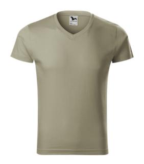 Slim Fit V-neck Tričko pánske Varianta: svetlá khaki, Velikost: XL