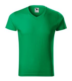 Slim Fit V-neck Tričko pánske Varianta: trávová zelená, Velikost: 3XL