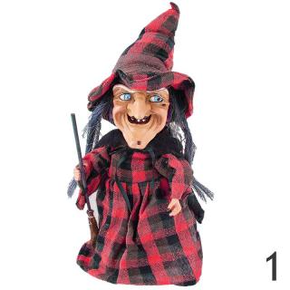 Bosorka s metlou 40cm (Halloweenska bosorka z textilu, dreva, plastu)