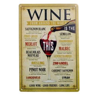 Plechová retro tabula WINE 20x30 cm (Víno retro ceduľa  ponuka svetových vín )