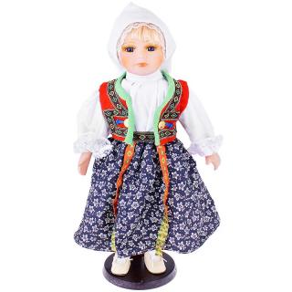 Porcelánová bábika v kroji s bielou šatkou 41cm (Krojová bábika)