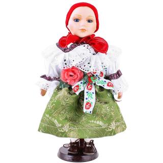 Porcelánová bábika v kroji s červenou šatkou 31cm (Bábika z porcelánu v tradičnom kroji)