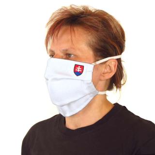 Rúško na tvár Slovenský znak dvojvrstvové biele (Ochranné rúška na tvár Slovakia | Vyšitý slovenský znak)