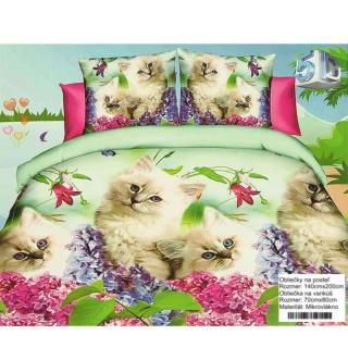 Saténové obliečky na posteľ 140x200 Mačky (posteľné obliečky s mačkami)