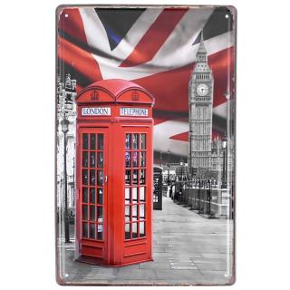 Tabuľa plechová Retro TELEPHONE (dekoračná tabuľka - anglická telefónna búdka)