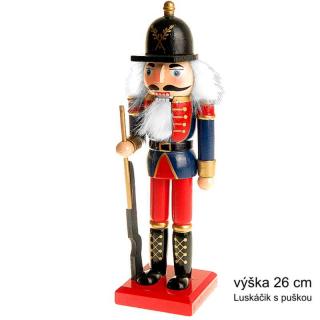 TifanTEX Vianočná dekorácia drevený Luskáčik s puškou figúrka 26cm