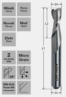Dvojbritá fréza 30°; D1=8,0 / D2=8,0 / L1=60 / L2=10,0 mm