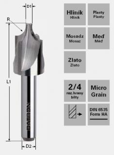 Fréza na vonkajšie zaoblenie K30/K40; D1=4,0 / D2=6,0 / L1=50 / R=3,5mm