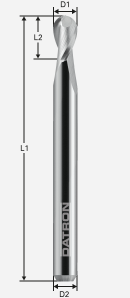 Fréza s guľovým čelom K30/K40; D1=0,8 / D2=3,0 / L1=40 / L2=2,4mm