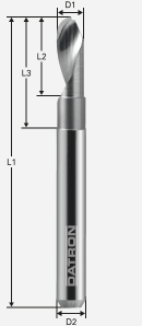 Fréza s guľovým čelom K30/K40; D1=1,5 / D2=6,0 / D3=1,45 / L1=50 / L2=5 / L3=12