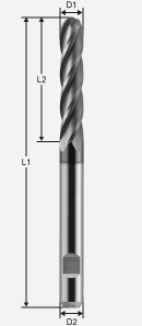 Fréza s guľovým čelom K30/K40; D1=3,0 / D2=6,0 / L1=57 / L2=20,0mm