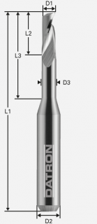 Jednobritá fréza podbrúsená; D1=1,5 / D2=6,0 / D3=1,4 / L1=50 / L2=7,0 / L3=11