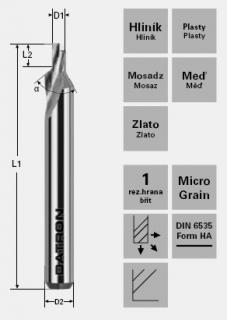 Záhlbník K30/K40; D1=2,0 / D2=6,0 / L1=50 / L2=1,0mm / a=90°