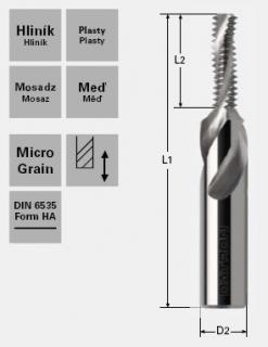 Závitová fréza M5; D1=3,8 / D2=6,0 / L1=50 / L2=16mm / a=60°