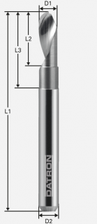 Jednobritá guľová fréza, leštená; D1=1,0 / D2=6,0 / D3=0,95 / L1=50 / L2=4 / L3=12 / R=0,5